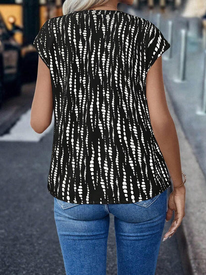 SHEIN LUNE Blusa casual de verano para mujer con escote en pico y estampado integral