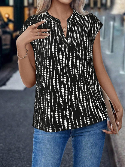 SHEIN LUNE Blusa casual de verano para mujer con escote en pico y estampado integral