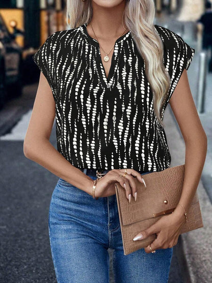 SHEIN LUNE Blusa casual de verano para mujer con escote en pico y estampado integral