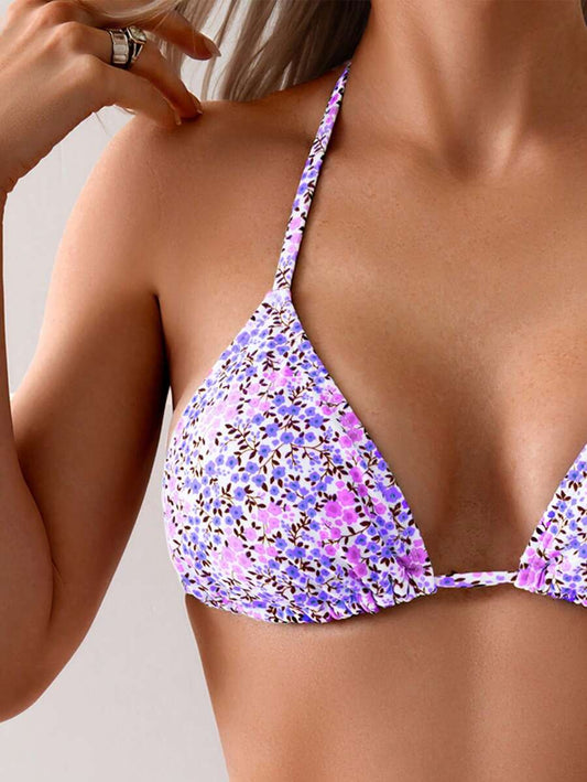 SHEIN Swim Conjunto de bikini con estampado floral pequeño y aleatorio para vacaciones en la playa