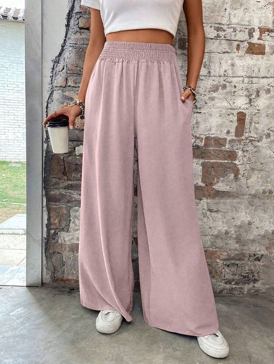 Flirla Pantalones casuales de unicolor y corte holgado para mujer, adecuados para el verano