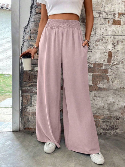Flirla Pantalones casuales de unicolor y corte holgado para mujer, adecuados para el verano