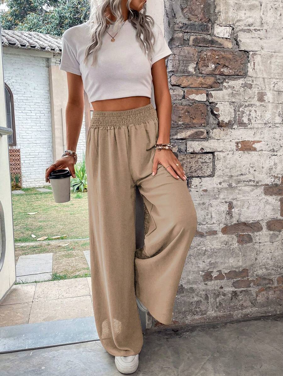 Flirla Pantalones sueltos de verano de unicolor para mujer