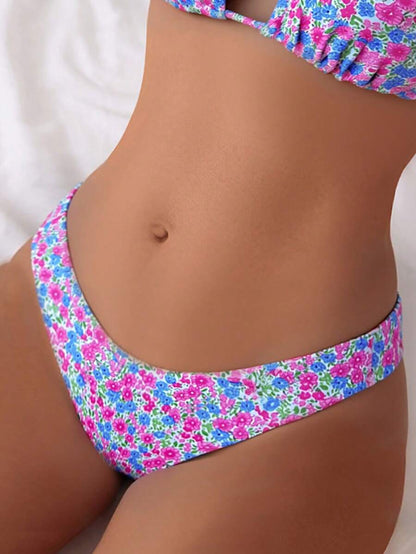 SHEIN Swim Conjunto de bikini sexy con estampado floral y lazo en el cuello para mujer, diseño de estampado aleatorio para el verano y la playa