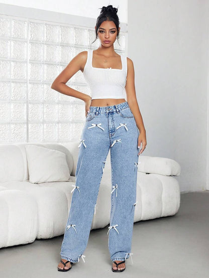 SHEIN ICON Jeans rectos de estilo casual para mujer