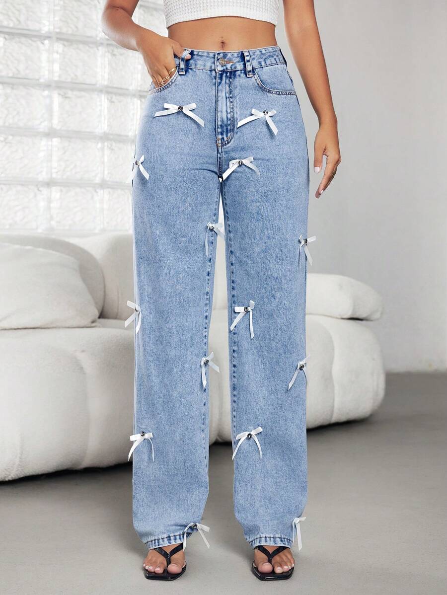 SHEIN ICON Jeans rectos de estilo casual para mujer