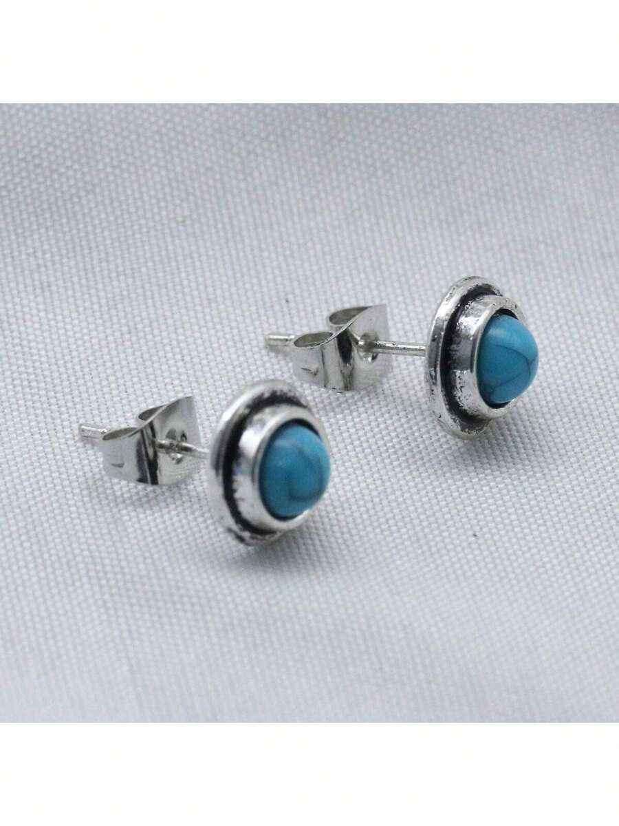1 par de pendientes de tuerca vintage de turquesa redonda, regalo para mujeres y niñas para bodas, compromisos y fiestas