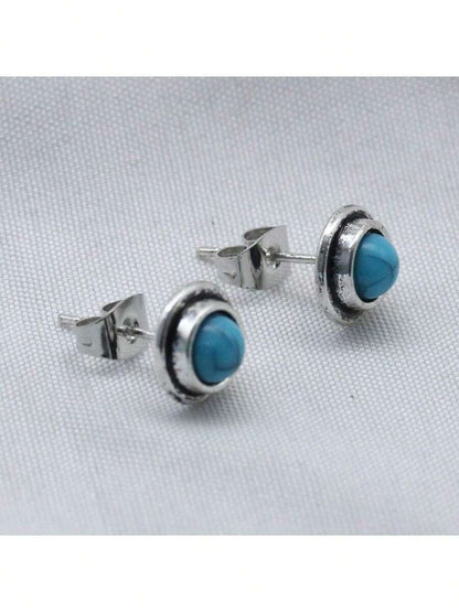 1 par de pendientes de tuerca vintage de turquesa redonda, regalo para mujeres y niñas para bodas, compromisos y fiestas