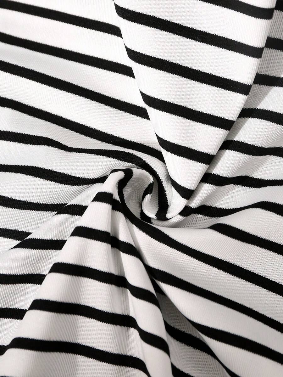 Franclia Camiseta de manga corta de mujer de verano con rayas de contraste, camisa de mujer a rayas de manga corta, blusas de mujer con rayas negras y blancas
