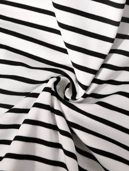 Franclia Camiseta de manga corta de mujer de verano con rayas de contraste, camisa de mujer a rayas de manga corta, blusas de mujer con rayas negras y blancas