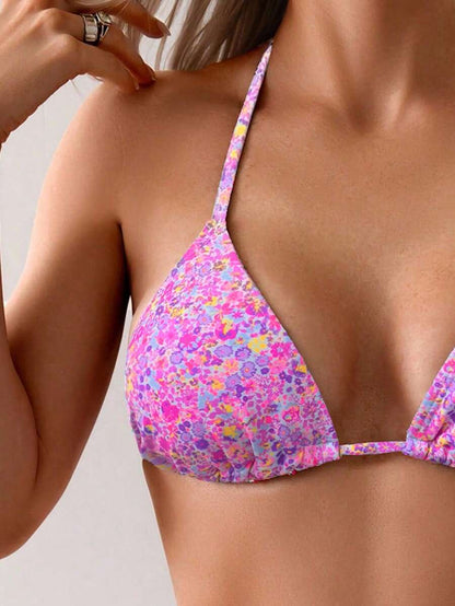 SHEIN Swim Conjunto de bikini con estampado floral pequeño y aleatorio para vacaciones en la playa