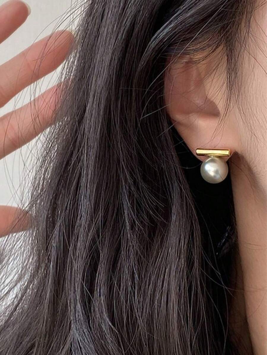 1 par de pendientes de perla de imitación delicados, pendientes de diseño minimalista con elegante estilo inspirado en la naturaleza