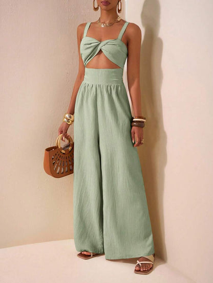 Zivah Pantalones anchos y largos de mujer con textura hueca retorcida de tela de 2025 para la temporada de primavera y verano, ocio y vacaciones, de color caqui, para boda, festival de música, fiesta, calle, playa y vacaciones, estilo bohemio-A