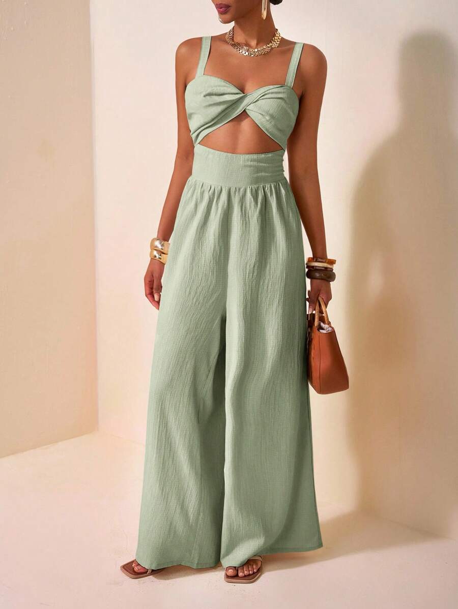 Zivah Pantalones anchos y largos de mujer con textura hueca retorcida de tela de 2025 para la temporada de primavera y verano, ocio y vacaciones, de color caqui, para boda, festival de música, fiesta, calle, playa y vacaciones, estilo bohemio-A