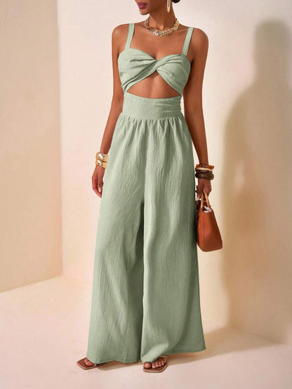 Zivah Pantalones anchos y largos de mujer con textura hueca retorcida de tela de 2025 para la temporada de primavera y verano, ocio y vacaciones, de color caqui, para boda, festival de música, fiesta, calle, playa y vacaciones, estilo bohemio-A