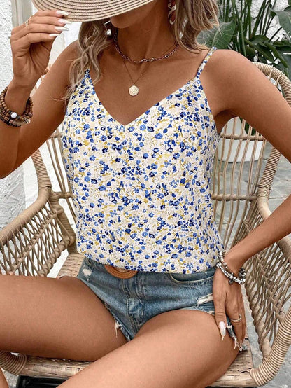 SHEIN Frenchy Top de tirantes con encaje y estampado floral para mujer, ideal para vacaciones de verano
