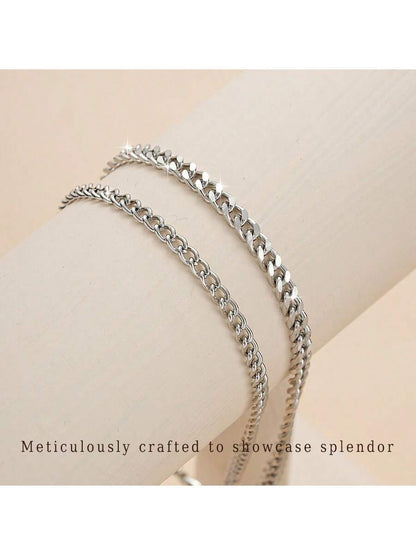 1 pieza Tobillera de metal única, diseño multicapa, tobilleras de cadena gruesa y delgada minimalistas, estilo de calle de moda, conjunto de tobilleras