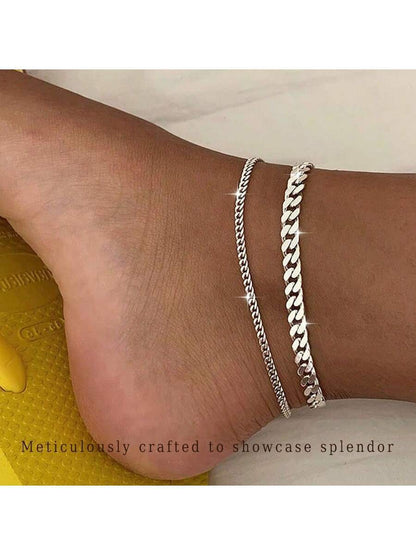 1 pieza Tobillera de metal única, diseño multicapa, tobilleras de cadena gruesa y delgada minimalistas, estilo de calle de moda, conjunto de tobilleras