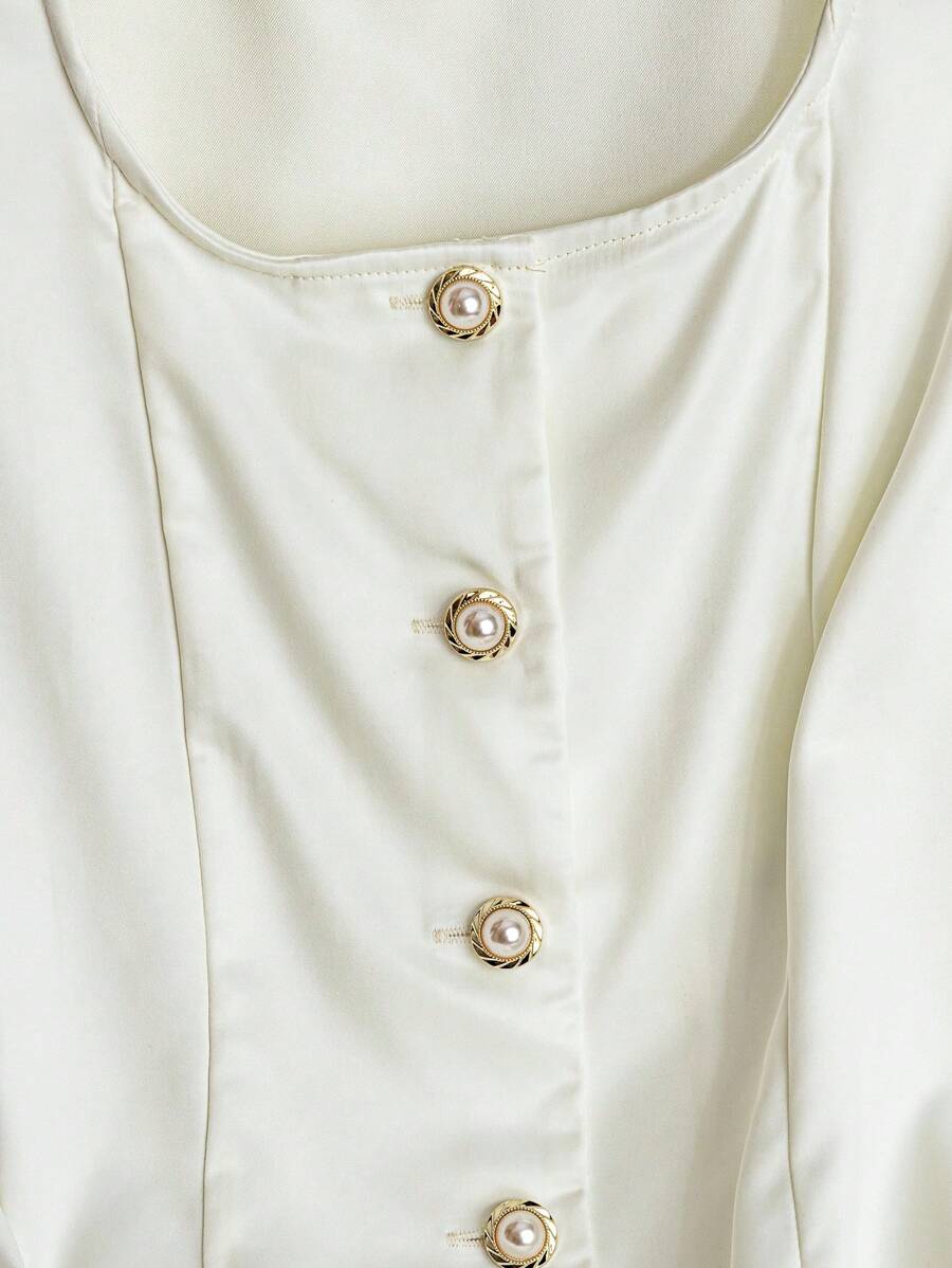 Franclia Blusa de mujer casual y elegante de unicolor, sin mangas y con botones frontales
