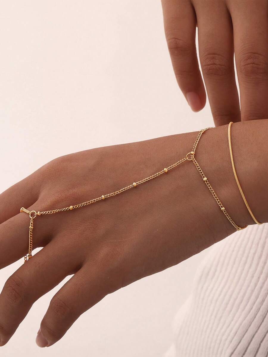 1 pieza Pulsera para nudillos con cadena de metal de labios de moda minimalista