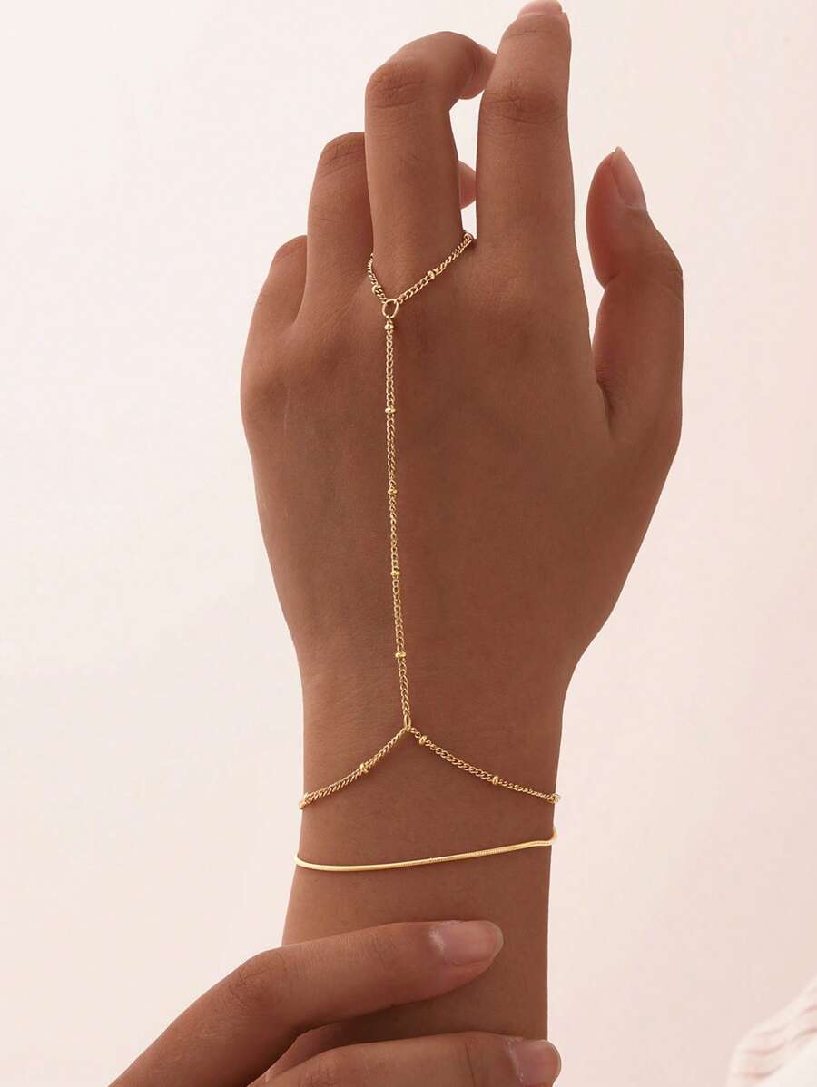 1 pieza Pulsera para nudillos con cadena de metal de labios de moda minimalista