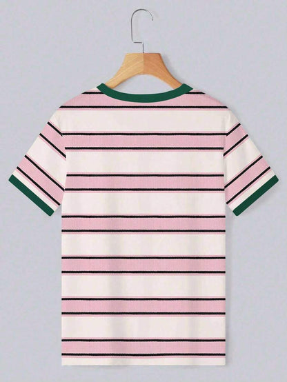 INAWLY Camiseta casual de mujer de manga corta, cuello redondo y rayas de verano