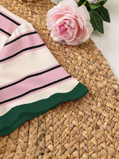 INAWLY Camiseta casual de mujer de manga corta, cuello redondo y rayas de verano