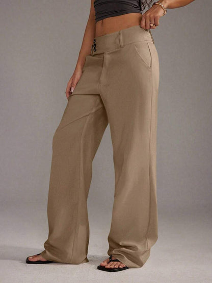 TRNVIE Pantalones rectos de mujer con botones delanteros sencillos, para uso diario casual