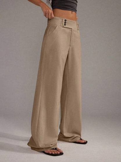 TRNVIE Pantalones rectos de mujer con botones delanteros sencillos, para uso diario casual