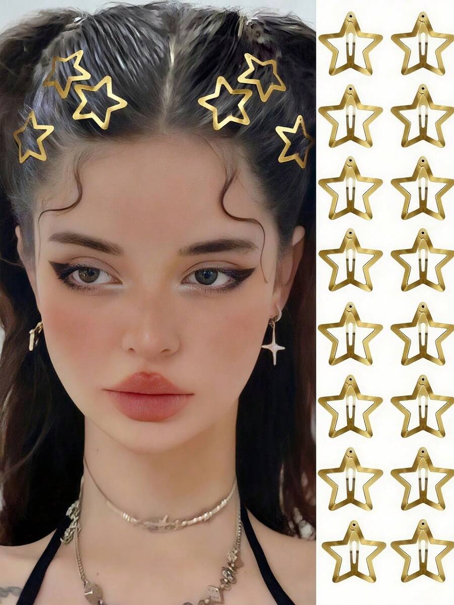 8/20/40 piezas Pinzas para el cabello de mujer con estrellas doradas, accesorios para fiestas, pinzas para el cabello con estrellas de metal dulces y elegantes, set de tocado con estrellas, pinzas para el cabello básicas de moda, adecuadas para uso diario