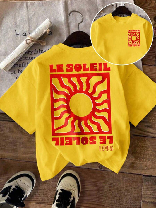 SHEIN Unity Camiseta de manga corta casual de playa y vacaciones con estampado de sol para mujer